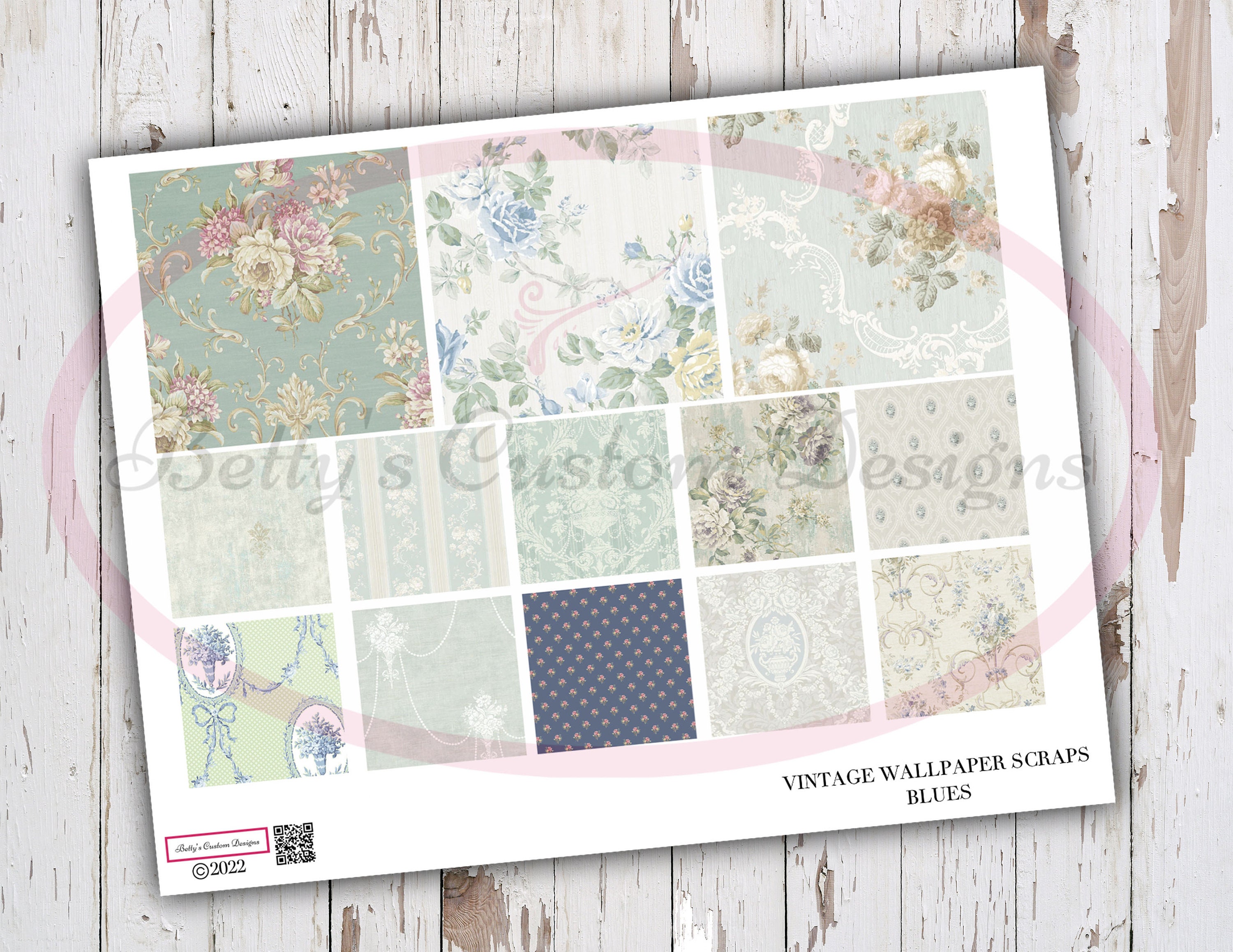 Vintage Wallpaper Scraps Vintage Blue Printable Junk Etsy