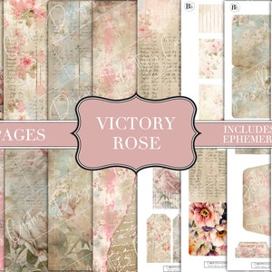 Victory Rose Junk Journal Kit - Labels - Junk Journal Ephemera - Embellishment - Digital - Printable - Vintage Label