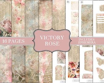 Victory Rose Junk Journal Kit - Labels - Junk Journal Ephemera - Embellishment - Digital - Printable - Vintage Label