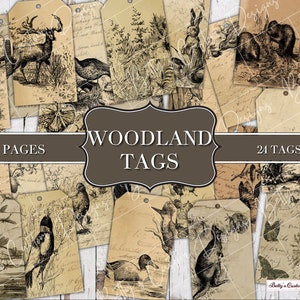 Woodland Vintage Style Tags - Junk Journal - Ephemera Pack - Junk Journal - Embellishment - Scrapbook - Digital Download - Printable
