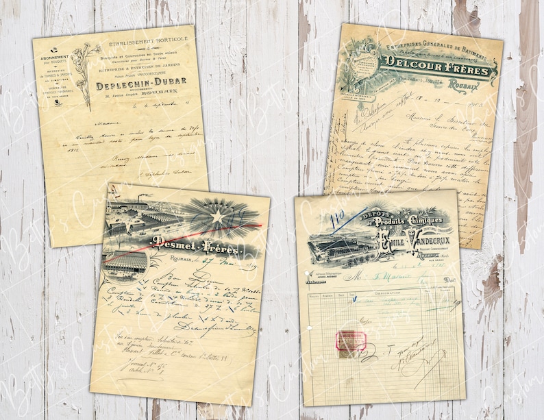 Vintage French Documents Digital Download - Junk Journal Ephemera ...