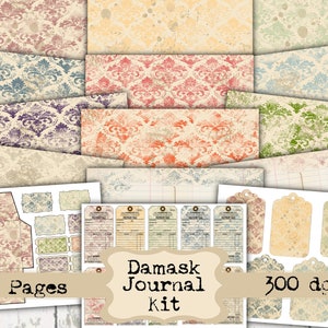 Vintage Damask Junk Journal Kit - Digital Paper Prints - Scrapbook - Vintage Books - Ephemera - Antique Paper - Journal Pages - Spring