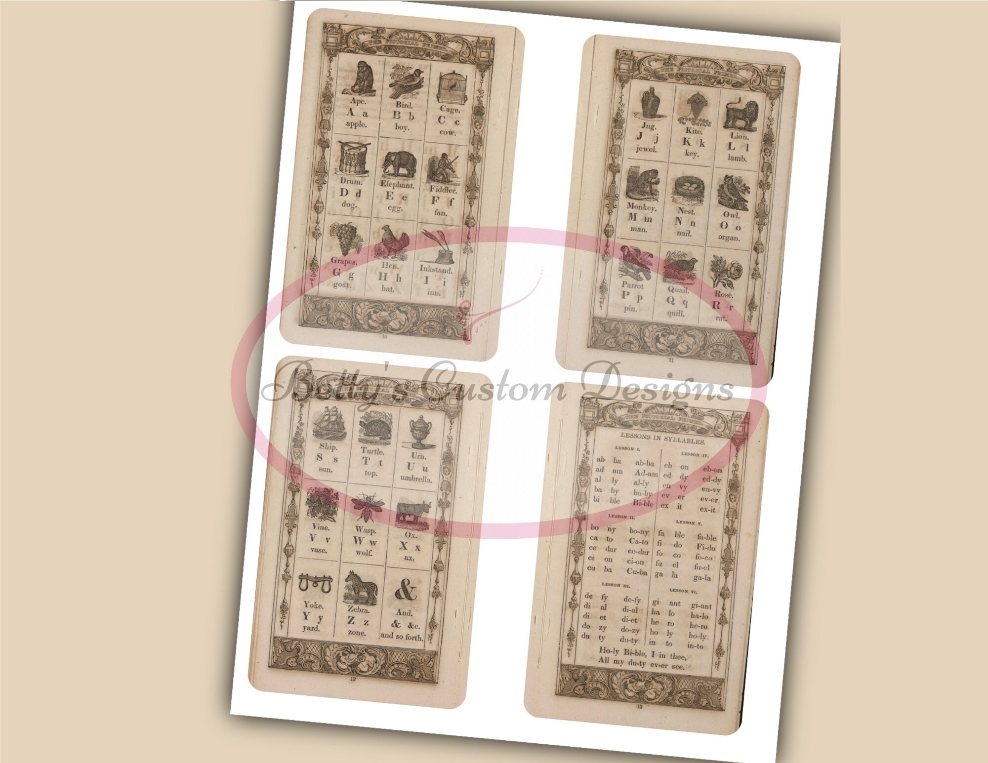 1844 Illustrated Primer Journal Cards Vintage Botanical Etsy