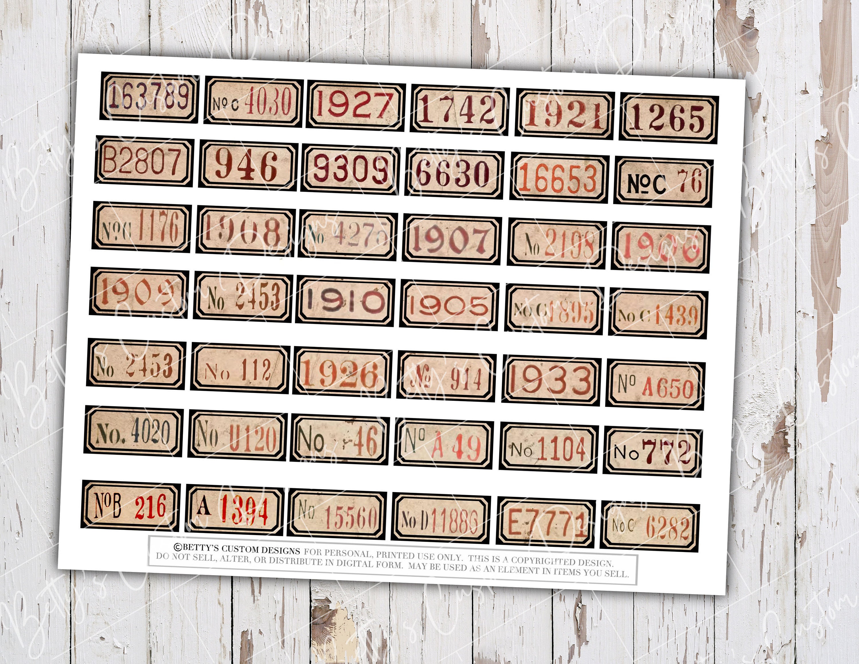 Random Number Labels II - Junk Journal Ephemera - Digital - Printable ...