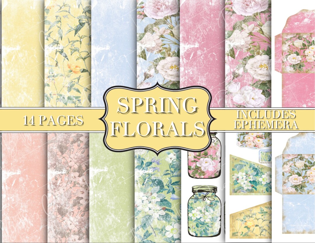 Spring Florals Junk Journal Kit - Digital Paper Prints - Scrapbook ...