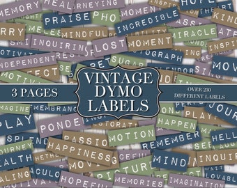 Etichette Dymo vintage - Etichette Word Junk Journal - Junk Journal Ephemera - Abbellimento - Digitale - Stampabile - Etichetta vintage