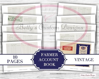 Farmer Account Book  - Vintage Ephemera - Digital Download - Printable Ephemera - Junk Journal Embellishment - Scrapbook