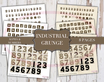 Industrial Grunge Alphabet & Numbers - Digital - Typewriter Font - Printable - Ephemera - Junk Journal Label - Tim Holtz Style