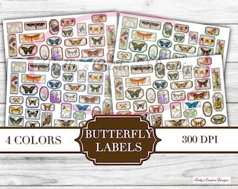 Butterfly Labels - Printable - Ephemera - Junk Journal Label - Journal Phrases - Journal Words - Digital Botanical Labels