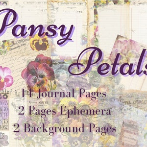 Pansy Petals Junk Journal Kit - Digital Paper Prints - Scrapbook - Vintage Books - Ephemera - Antique Paper - Journal Pages - Spring