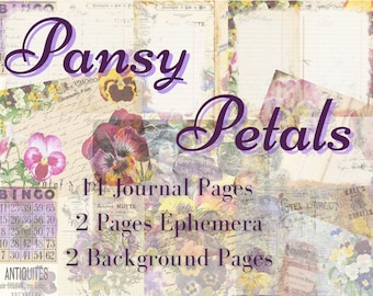 Pansy Petals Junk Journal Kit - Digital Paper Prints - Scrapbook - Vintage Books - Ephemera - Antique Paper - Journal Pages - Spring