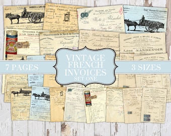 Vintage French Invoices - Set One - Junk Journal Ephemera - Labels - Junk Journal Ephemera - Embellishment - Digital - Printable - Vintage