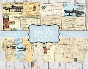Vintage französische Rechnungen - Set Eins - Junk Journal Ephemera - Etiketten - Junk Journal Ephemera - Verschönerung - Digital - Printable - Vintage