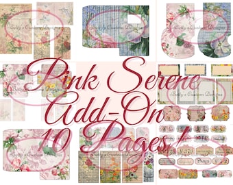 Kit ADD-ON Pink Serene Junk Journal - Stampe su carta digitale - Scrapbook - Libri vintage - Ephemera - Carta antica - Pagine di diario