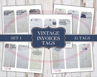 Vintage-Style Invoice Tags 1 - Printable Tags - Junk Journaling Digitals - Junk Journaling Tags - Ephemera - Vintage Tag - Vintage Tags