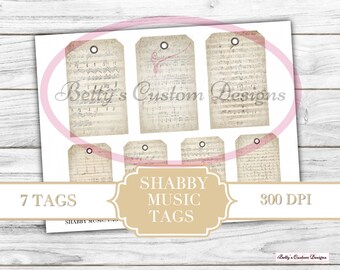 Shabby Music Tags - Printable - Ephemera - Junk Journal Label - Journal Phrases - Journal Words - Digital - Printable - Embellishment