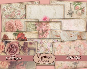 Vintage Rose Junk Journal Kit - Digital Paper Prints - Scrapbook - Vintage Books - Ephemera - Antique Paper - Journal Pages - Spring