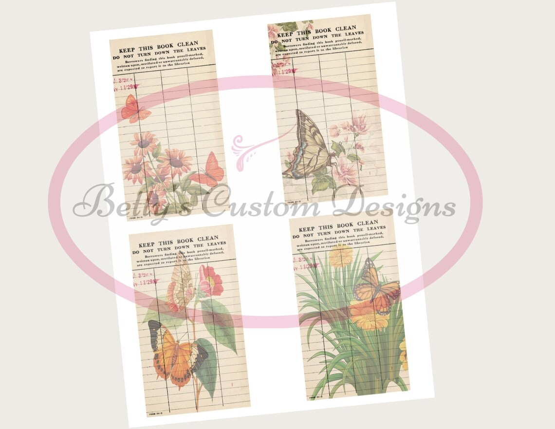 Butterfly Library Cards Printable Journal Cards Digital | Etsy