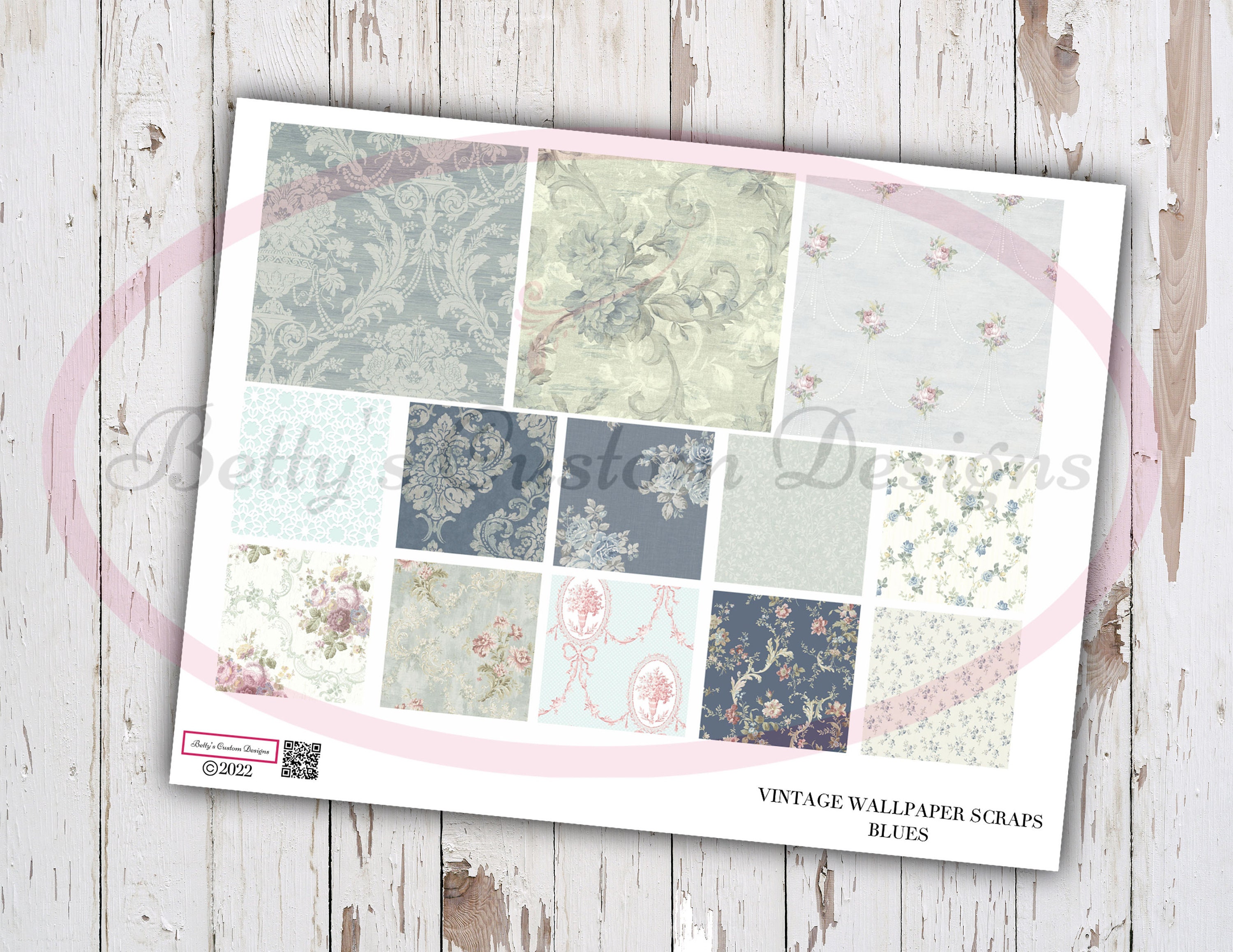 Vintage Wallpaper Scraps Vintage Blue Printable Junk Etsy