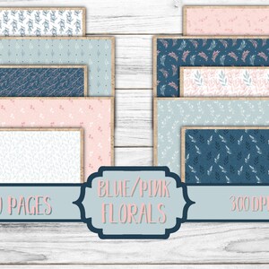 Blue - Pink Florals - Background - Junk Journal Kit - Digital Paper Prints - Scrapbook - Vintage Books - Ephemera- Antique Paper - Journal