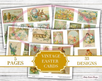 Vintage Easter Cards - Journal - ATC  Size - Digital Download - Printable Ephemera - Junk Journal Embellishment - Scrapbook