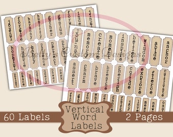 Vertical Word Labels - Phrases - Typewriter Font - Printable - Ephemera - Junk Journal Label - Phrases - Journal Phrases - Journal Words