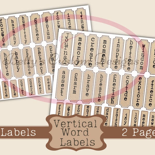 Vertical Word Labels - Phrases - Typewriter Font - Printable - Ephemera - Junk Journal Label - Phrases - Journal Phrases - Journal Words