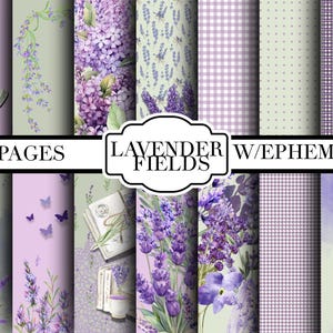 Kit de diário Lavender Fields - Digital - Imprimível - Cartões de diário - Digital - Vintage - Pássaros - Colagem - Enfeite