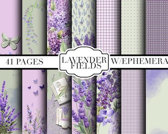 Kit diario Lavender Fields - Digitale - Stampabile - Schede diario - Digitale - Vintage - Uccelli - Collage - Abbellimento
