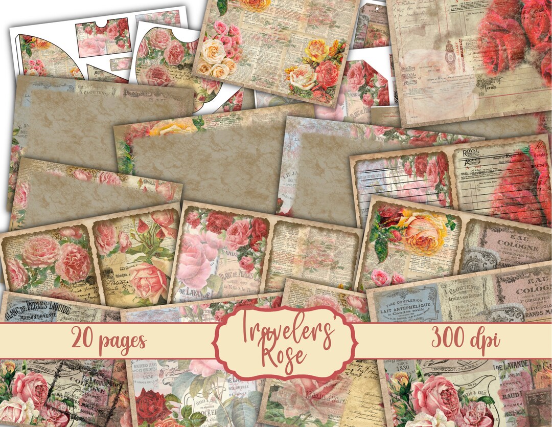 Travelers’ Rose Junk Journal Kit - Digital Paper Prints - Scrapbook ...