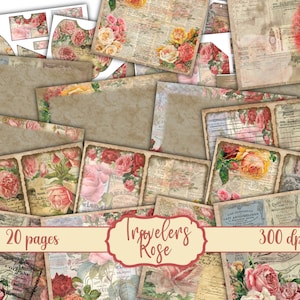 Travelers’ Rose Junk Journal Kit - Digital Paper Prints - Scrapbook - Vintage Books - Ephemera - Antique Paper - Journal Pages - Spring