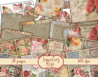 Travelers’ Rose Junk Journal Kit - Digital Paper Prints - Scrapbook - Vintage Books - Ephemera - Antique Paper - Journal Pages - Spring