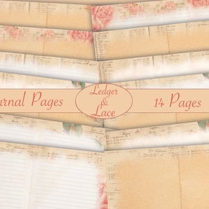 Ledger & Lace Journal Pages - Digital Paper Prints - Scrapbook - Vintage Books - Ephemera - Antique Paper - Journal Pages - Spring