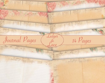Ledger & Lace Journal Pages - Digital Paper Prints - Scrapbook - Vintage Books - Ephemera - Antique Paper - Journal Pages - Spring