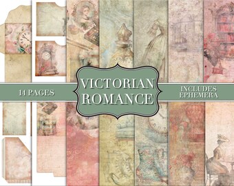 Victorian Romance - Junk Journal Kit - Digital Paper Prints - Scrapbook - Vintage Books - Ephemera - Antique Paper - Journal Pages