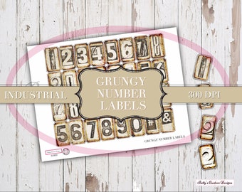 Grungy Number Labels - Super Grungy - Industrial - Steampunk - Digital - Typewriter Font - Printable Ephemera - Junk Journal Tim Holtz Style