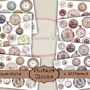 Vintage Clocks - Fussy Die Cut - Shabby Chic - Digital - Ephemera - Printable - Junk Journal - Tickets - Collage - Embellishment - Scrapbook