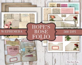 Hope’s Rose Folio - Ephemera Folio - Printable Tags - Junk Journaling Digitals - Junk Journaling Tags - Ephemera - Vintage Tag - Vintage