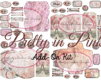 Pretty in Pink Junk Journal ADD-ON Kit - Digital Paper Prints - Scrapbook - Vintage Books - Ephemera - Antique Paper - Journal Pages