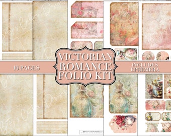 Victorian Romance Folio Journal Kit - Digital - Printable - Journal Cards - Digital - Vintage - Birds - Collage - Embellishment