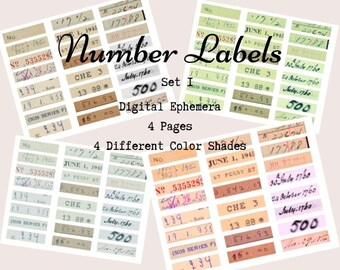 Labels - NUMBERS - Random Font - Handwritten -  Printable - Ephemera - Junk Journal Label - Phrases - Journal Phrases - Journal Words