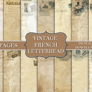 Membrete francés vintage - Descarga digital - Efímera de diario basura - Embellecimiento - Formulario vintage en blanco - Imprimible - Planificador de álbumes de recortes