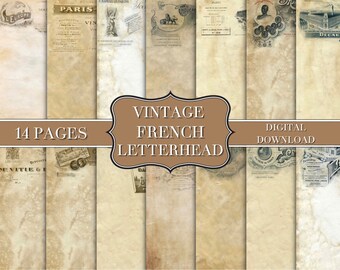 Carta intestata francese vintage - Download digitale - Junk Journal Ephemera - Abbellimento - Modulo vintage vuoto - Stampabile - Scrapbook Planner