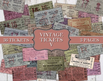Vintage Tickets V -  Random Font - Handwritten -  Printable - Ephemera - Junk Journal Label - Phrases - Journal Phrases - Journal Words