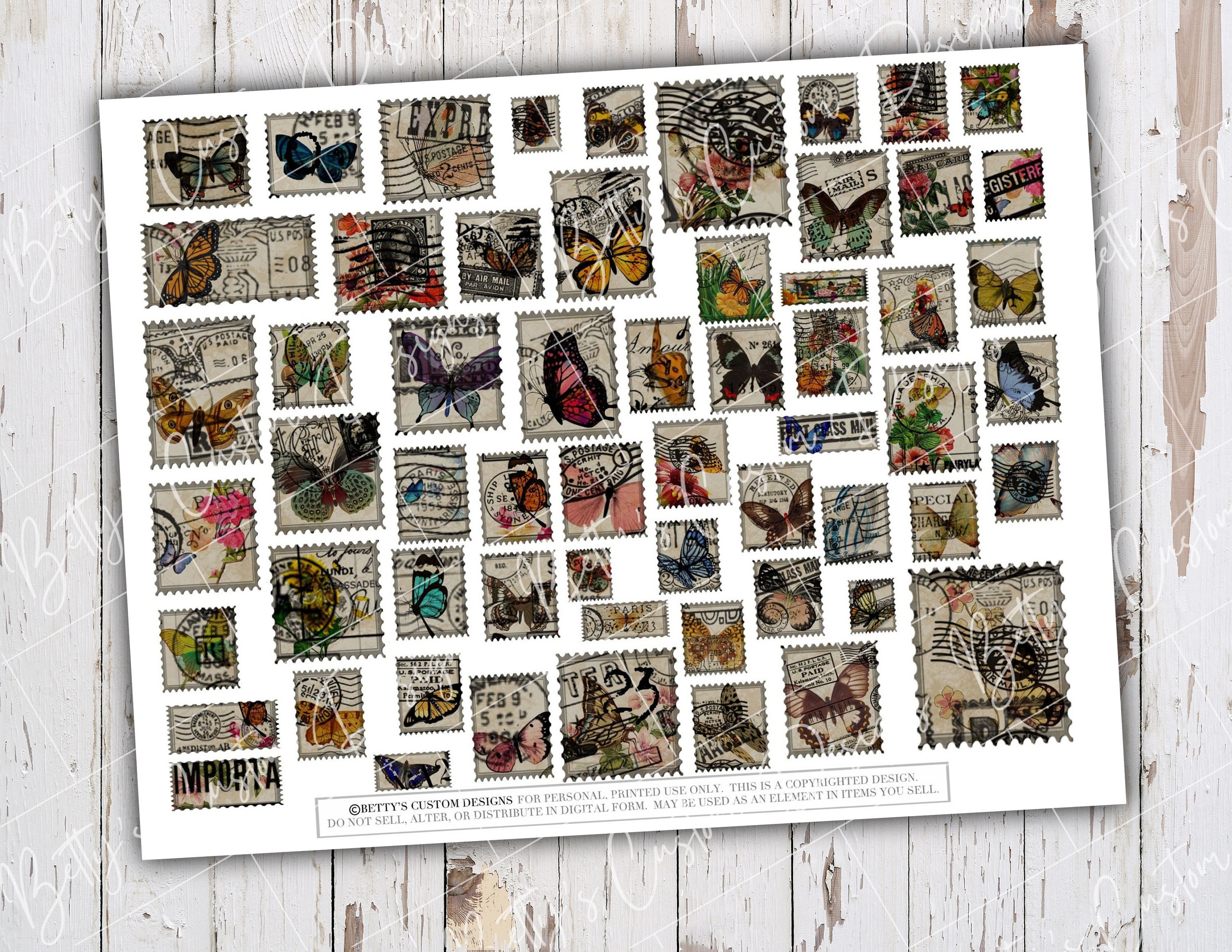 Faux Butterfly Stamps - Printable - Ephemera - Junk Journal - Digital ...