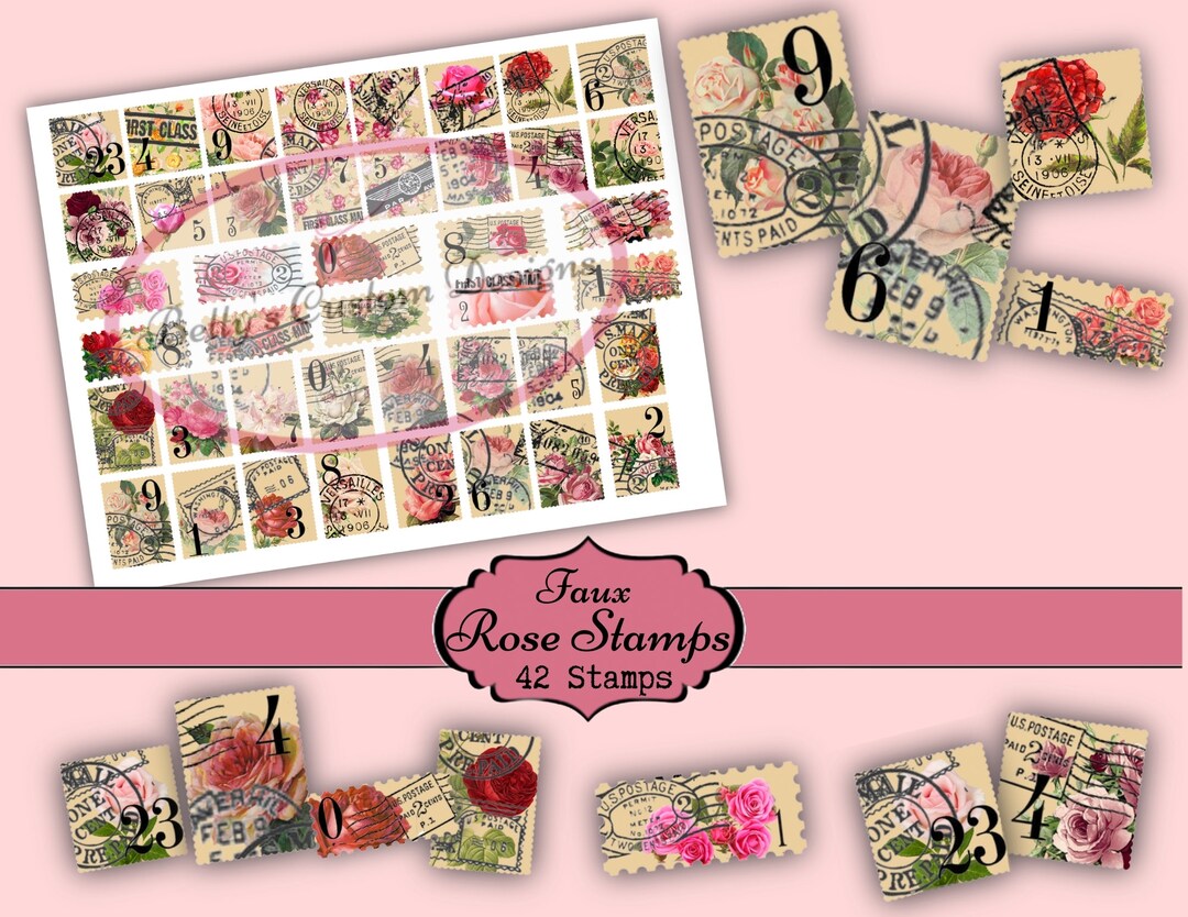 Faux Rose Stamps - Printable - Ephemera - Junk Journal - Digital ...