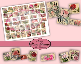Francobolli rosa finta - Stampabile - Ephemera - Junk Journal - Digitale - Foglio Collage - Scrapbook - Planner - Abbellimento - Download