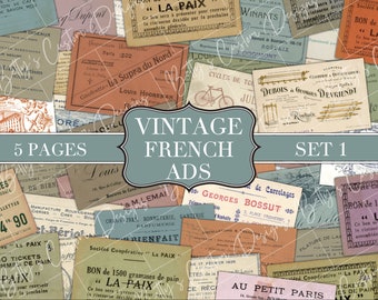 Vintage Franse advertenties - Set 1 - Junk Journal Word Labels - Junk Journal Ephemera - Versiering - Digitaal - Afdrukbaar - Vintage Label