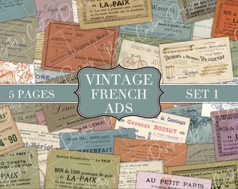 Vintage French Ads - Set 1 - Junk Journal Word Labels - Junk Journal Ephemera - Embellishment - Digital - Printable - Vintage Label