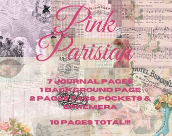 Pink Parisian Junk Journal Kit - Digital Paper Prints - Scrapbook - Vintage Books - Ephemera - Antique Paper - Journal Pages - Spring